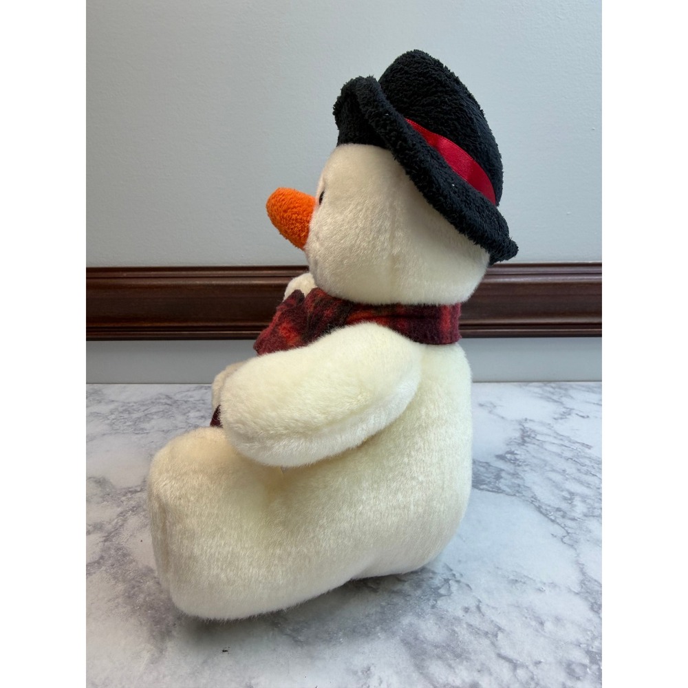 Build a Bear Holiday Pals Snowman Plush Black Top Hat Red Plaid Scarf 8.5 Inch - Picture 6 of 12